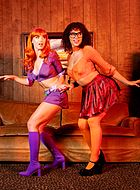 Daphne Blake from Scooby-Doo, top and skirt costume, V-neckline, 3/4 length sleeves